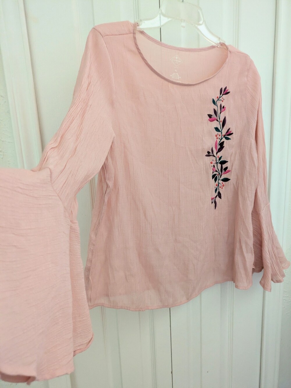Embroidered Floral Bell Sleeve Blouse